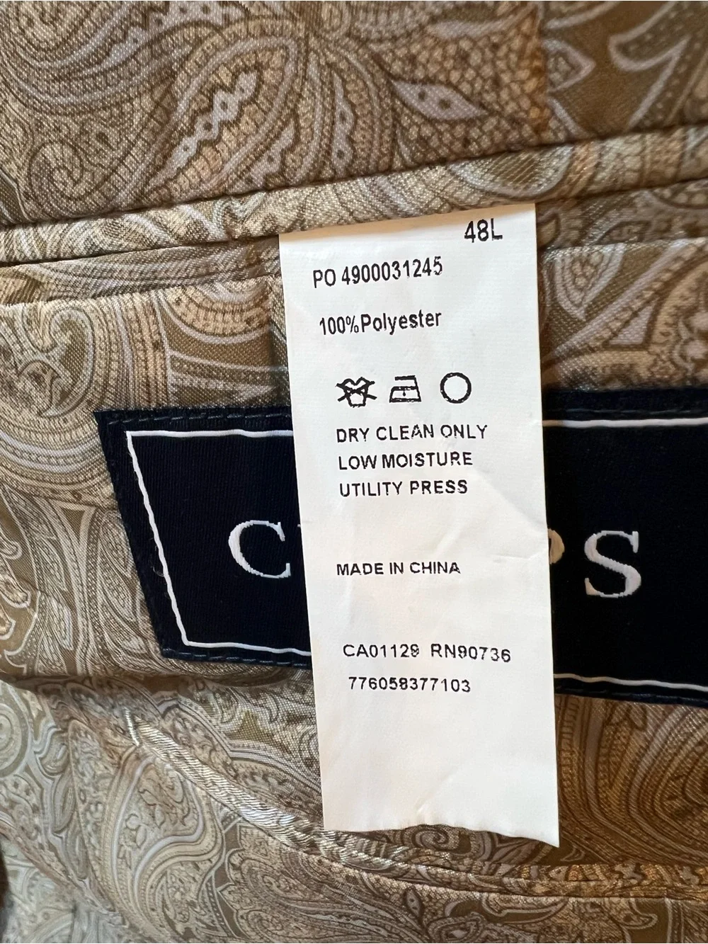 Chaps Faux Suede Blazer Mens Size 48L Camel Tan Paisley Lined Sport Coat
